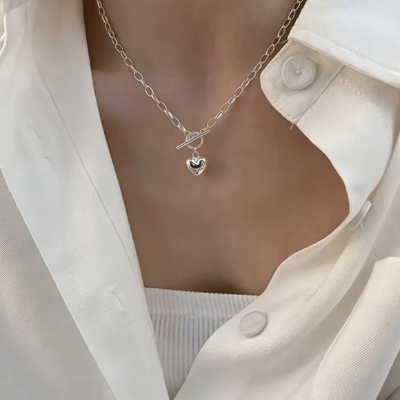 Stainless Steel Silver Heart Toggle Necklace - Picture 1 of 5